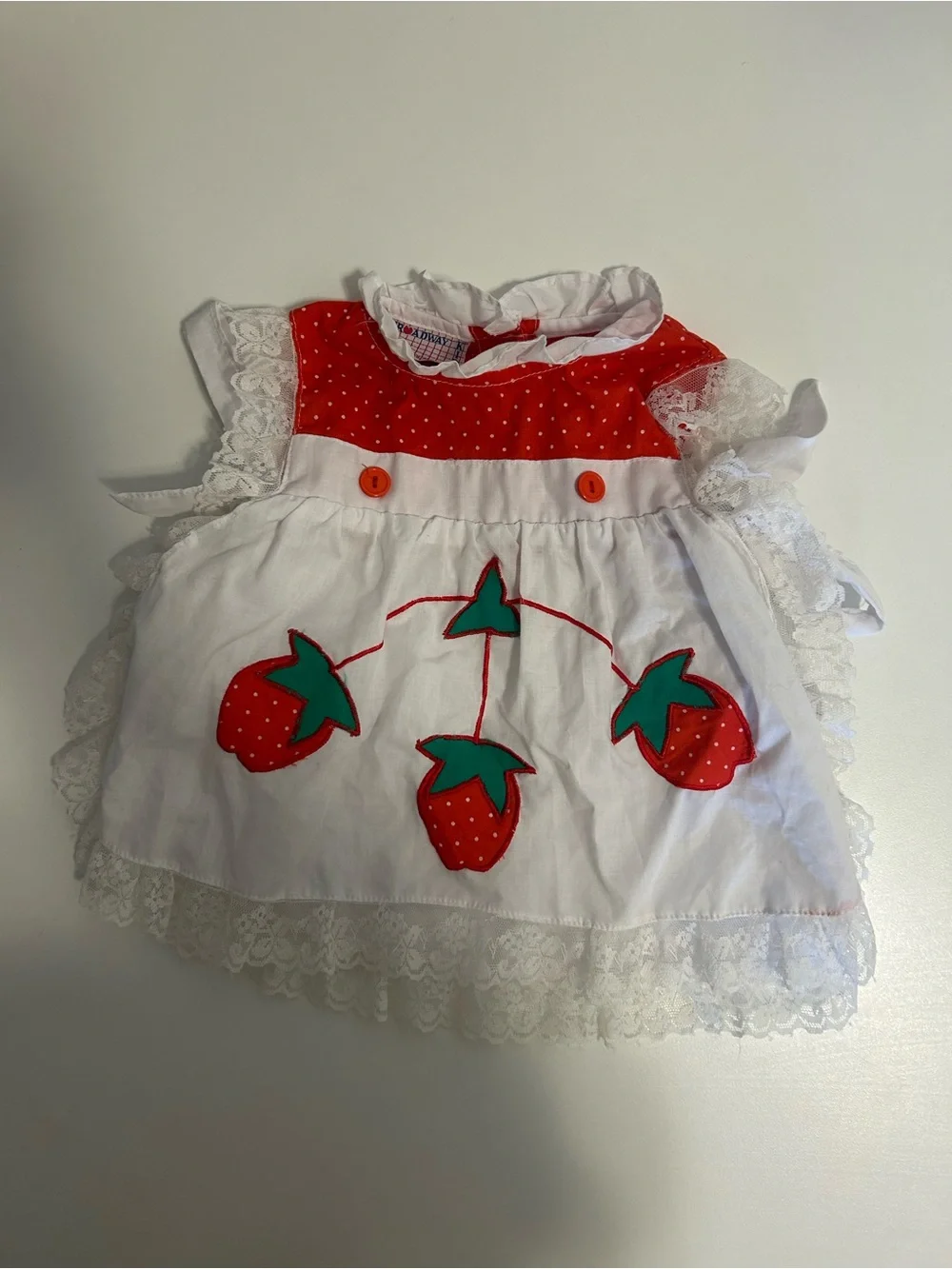 Vintage Strawberry Appliqué Baby Dress